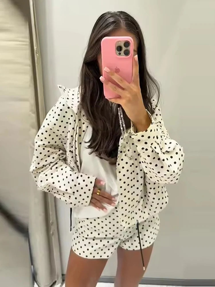 Polka dot print casacos curtos femininos high street manga longa jaquetas para mulher 2025 elegante escritório senhoras casual outerwear