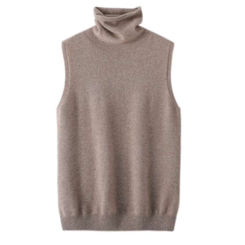 Elegant Merino Wool Sleeveless Turtleneck Vest
