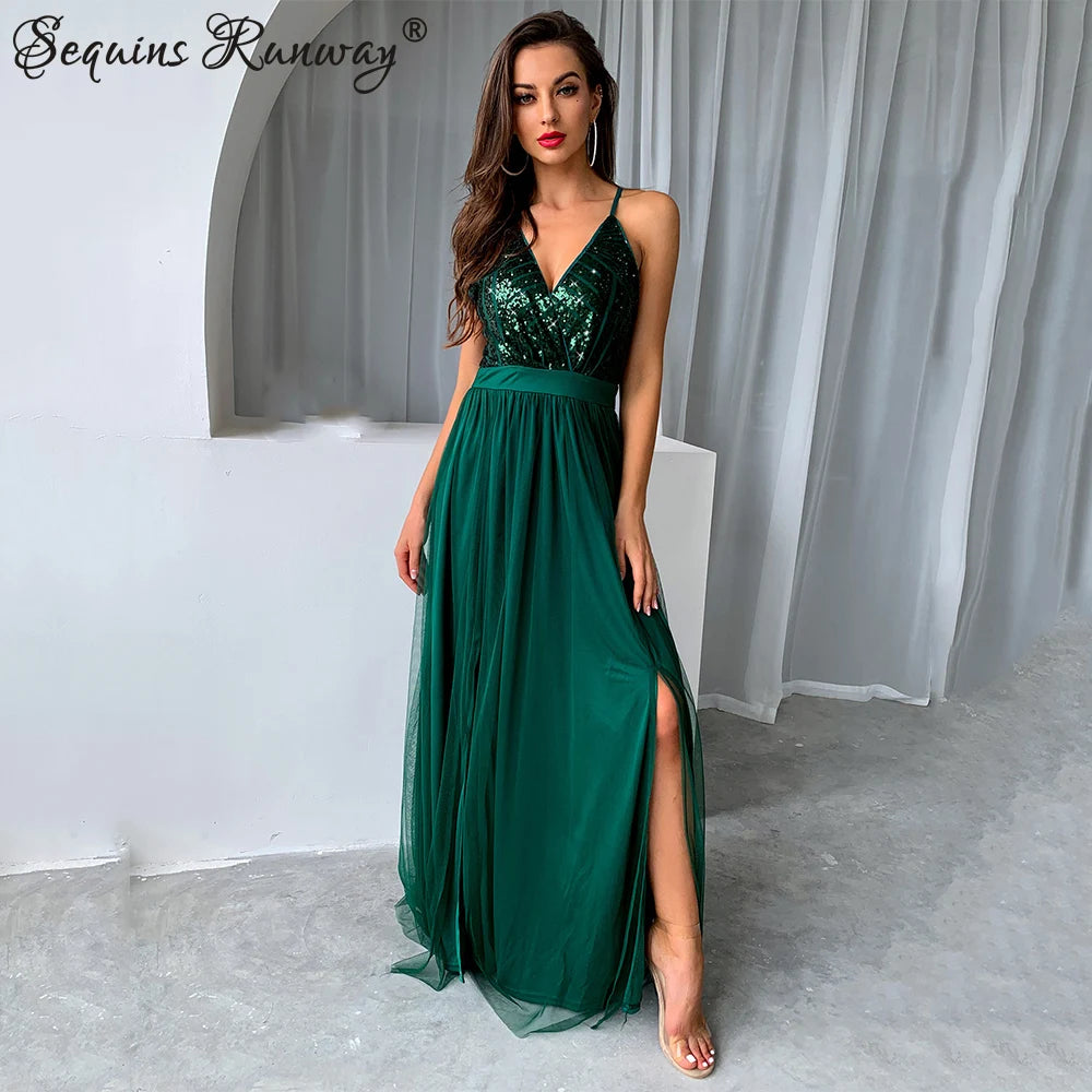 Stunning Backless Sequin Corset Maxi Dress
