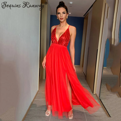 Stunning Backless Sequin Corset Maxi Dress