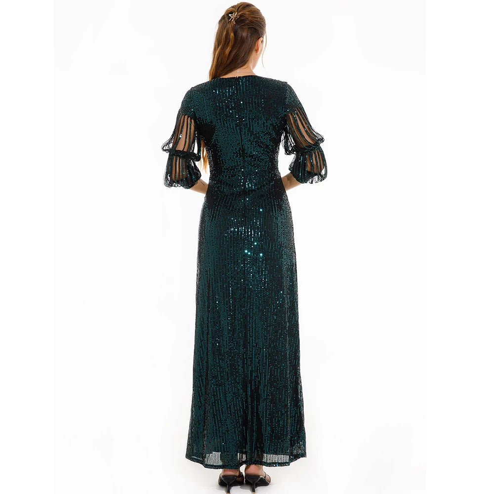 Sexy vintage verde lantejoulas noite vestidos longos das mulheres elegante bodycon baile de formatura vestido de festa de aniversário mulher maxi vestido de verão