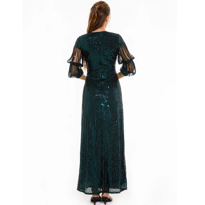 Sexy vintage verde lantejoulas noite vestidos longos das mulheres elegante bodycon baile de formatura vestido de festa de aniversário mulher maxi vestido de verão