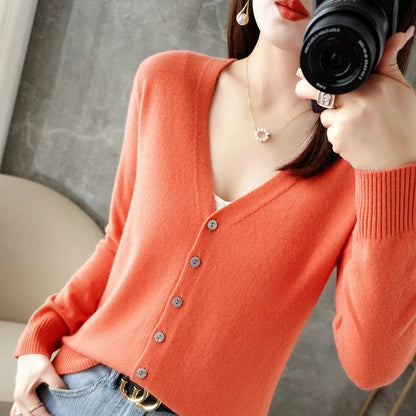Elegant V-Neck Women's Loose Knit Cardigan