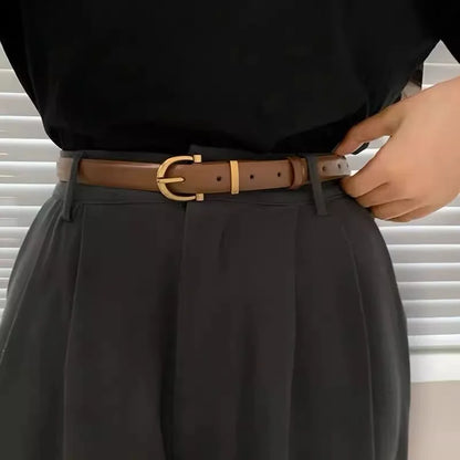 Elegant Women's PU Leather Belt with Classic Oval Buckle