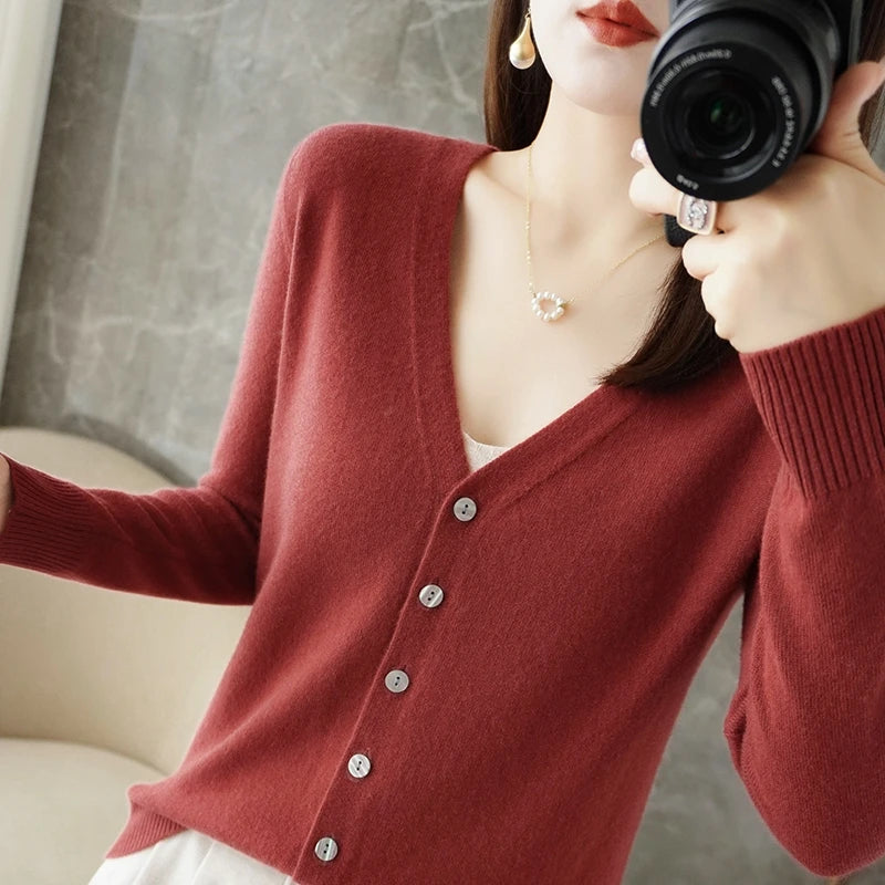 Elegant V-Neck Women's Loose Knit Cardigan