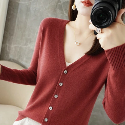 Elegant V-Neck Women's Loose Knit Cardigan