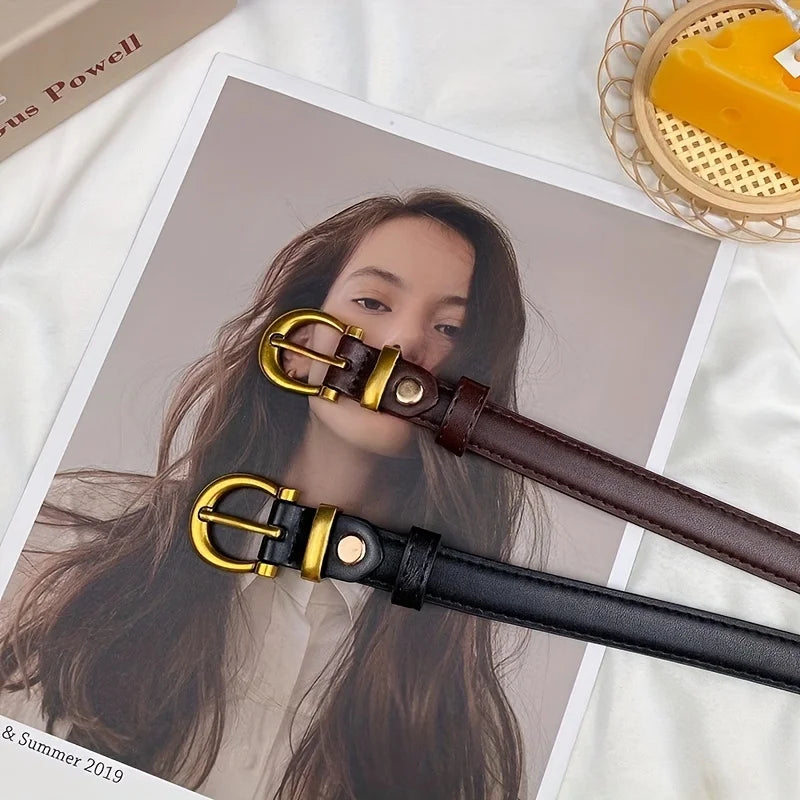 Cinto masculino casual vintage de couro PU com fivela oval clássica – ideal para uso diário, festas e presentes