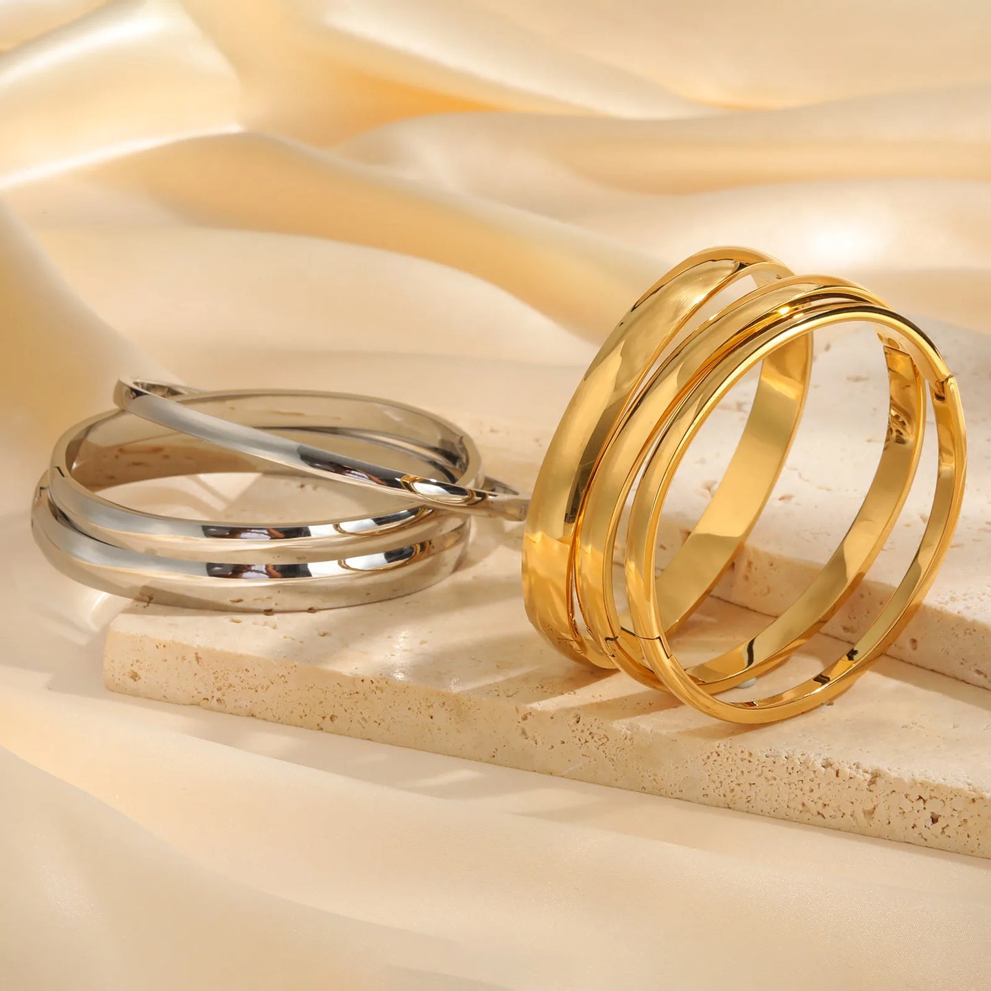 4/5.7/7.7mm pulseiras lisas de aço inoxidável para mulheres 18k banhado a ouro clássico pulseira que pode ser aberta acessórios de joias