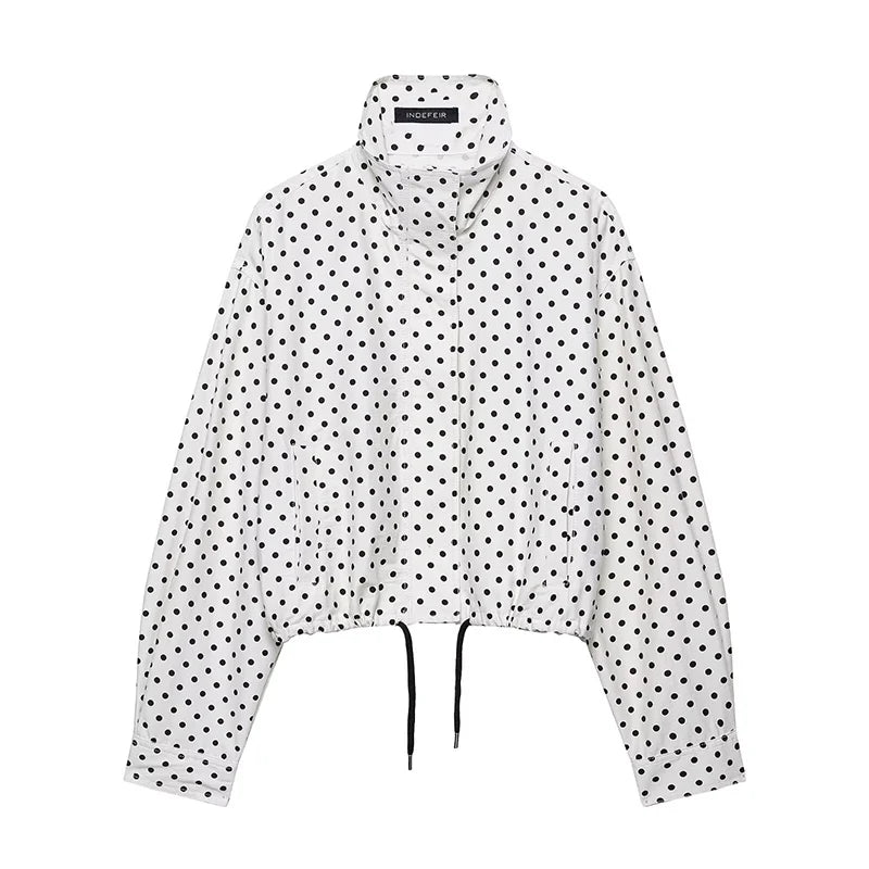 Polka dot print casacos curtos femininos high street manga longa jaquetas para mulher 2025 elegante escritório senhoras casual outerwear