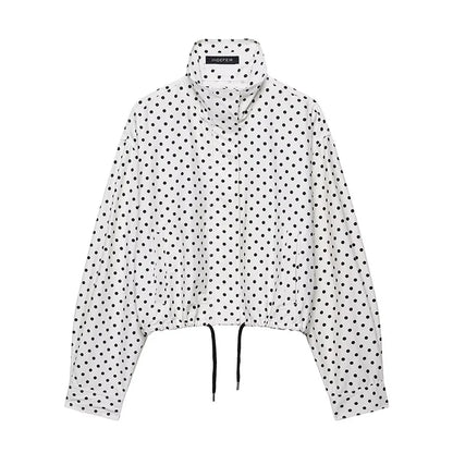 Polka dot print casacos curtos femininos high street manga longa jaquetas para mulher 2025 elegante escritório senhoras casual outerwear