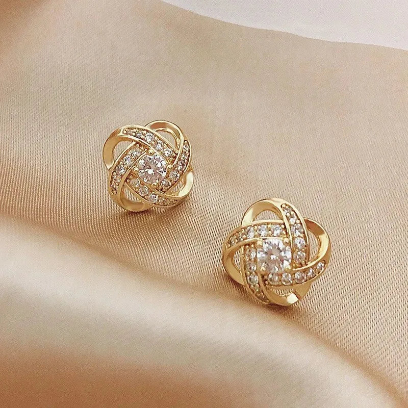 Elegant Zircon Heart Flower Crystal Stud Earrings