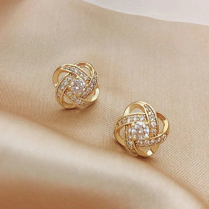 Elegant Zircon Heart Flower Crystal Stud Earrings