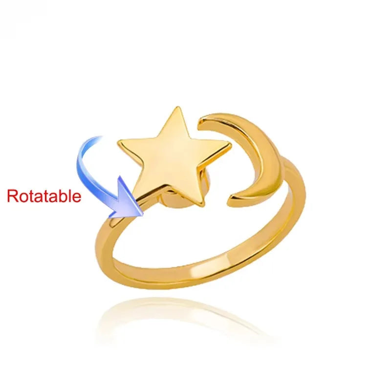 Sun Opal Rotating Adjustable Ring - Stainless Steel Elegance