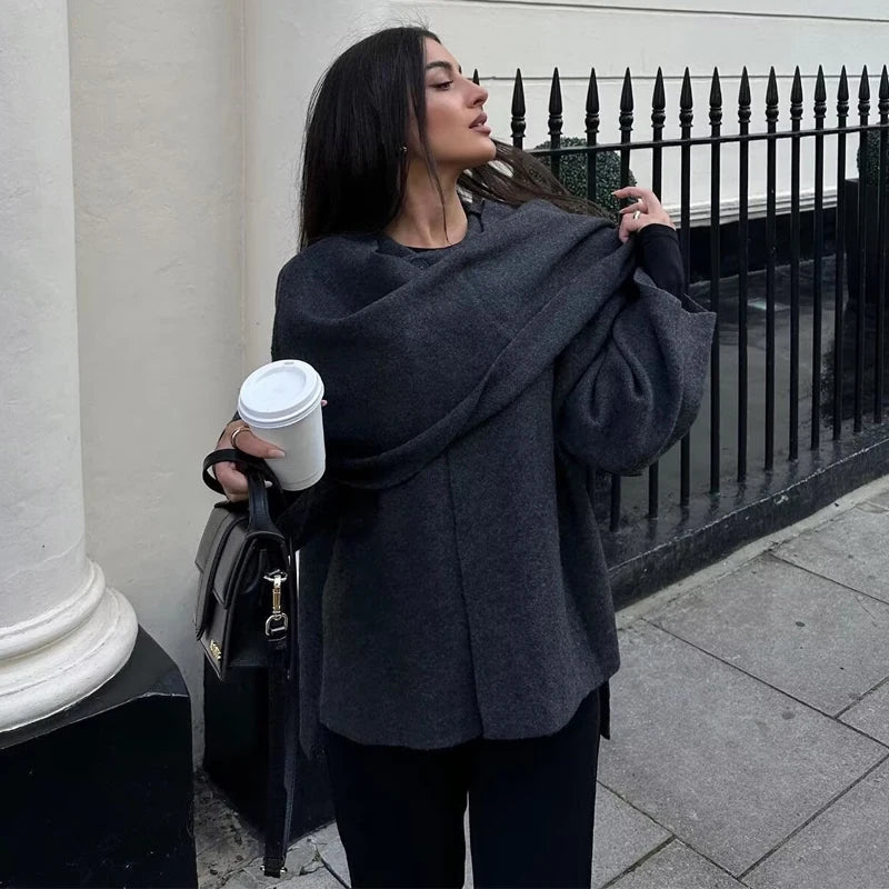 Muyer casacos de inverno de pelúcia para mulheres cachecol assimétrico jaqueta demi-temporada para mulheres parkas manga longa casaco acolchoado mulher jaqueta