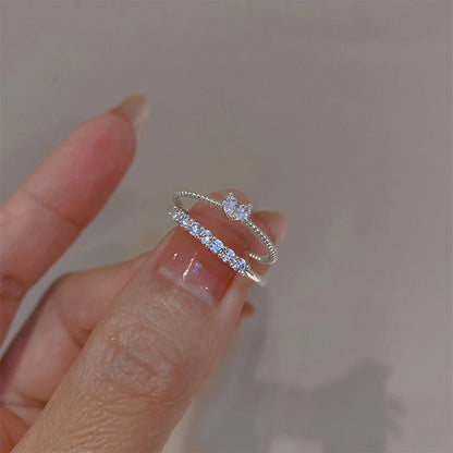 Elegant Crystal Heart Ring Set - Stackable Gold Jewelry