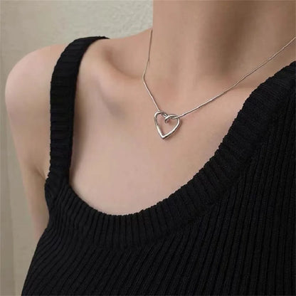 Elegant Double Heart Necklace for Women - Silver Clavicle Chain