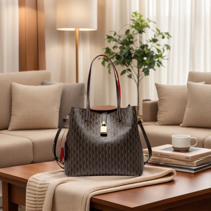 Ch premium versátil couro crossbody saco senhoras grande capacidade diário commuter sacola carta impressão design senhoras moda