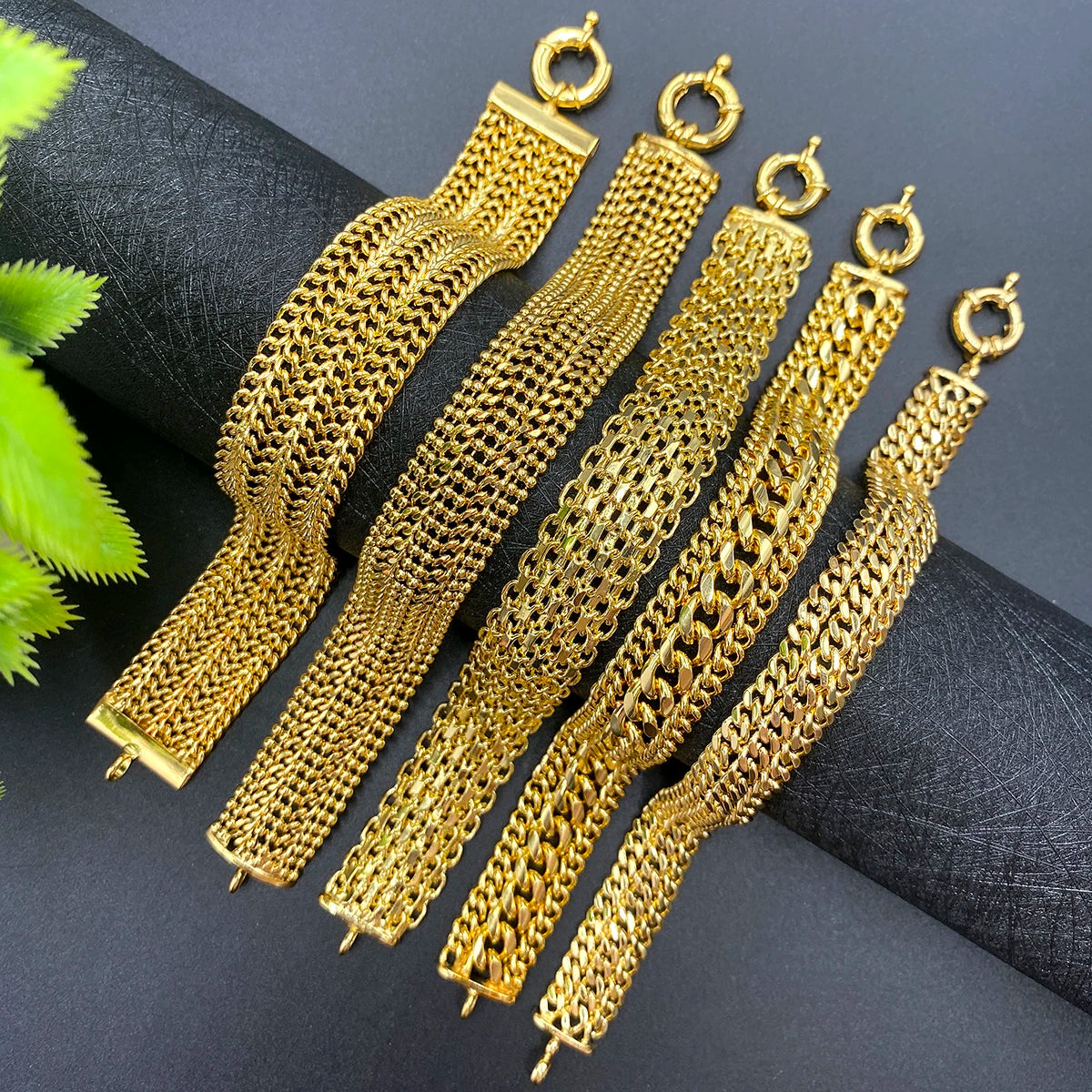 Dubai cobre link corrente pulseiras para unisex 18k banhado a ouro pulseira miami curb punk clássico mão jóias festa presente