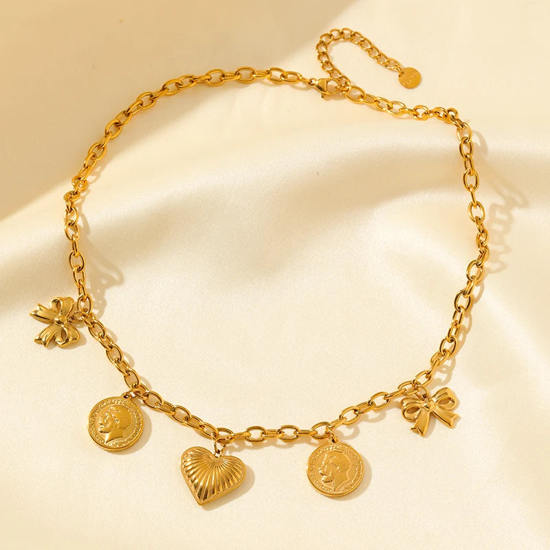 Eilieck 316l aço inoxidável coração amor pingente colar para mulheres moda 18k banhado a ouro pescoço corrente à prova dwaterproof água jóias presente