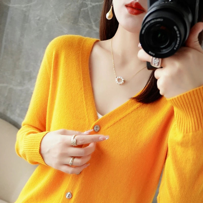 Elegant V-Neck Women's Loose Knit Cardigan