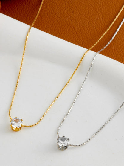 Colar com pingente de diamante dourado banhado a aço inoxidável joias com pingente de zircão para mulheres