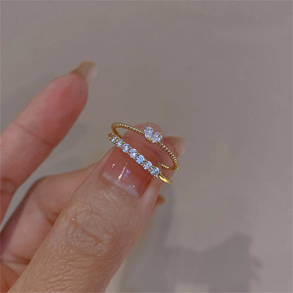 Elegant Crystal Heart Ring Set - Stackable Gold Jewelry