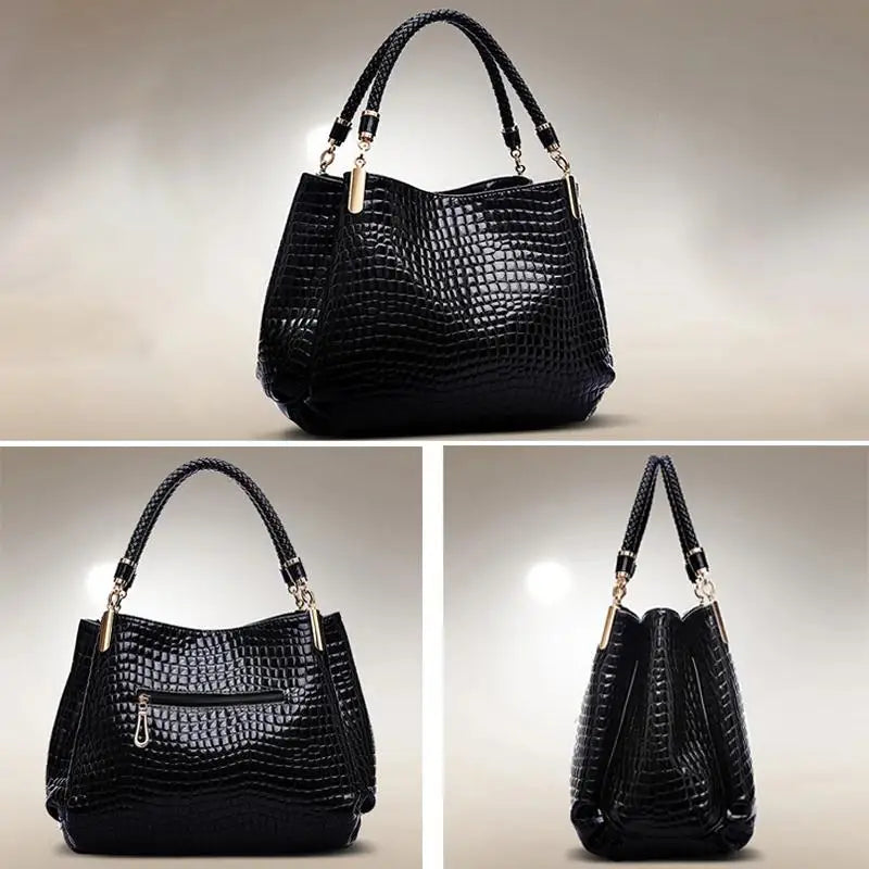 Bolsa feminina grande capacidade tote viagem diária bolsa de ombro feminina crocodilo impressão rosto brilhante bolsa compras