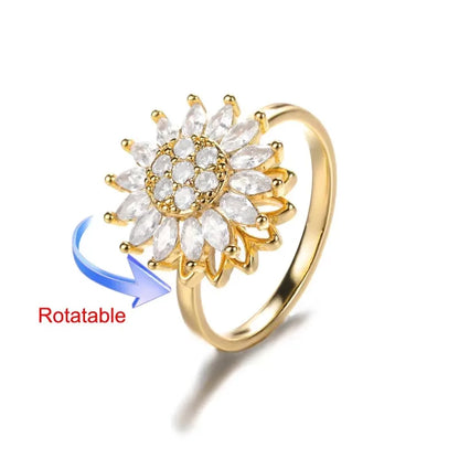 Sun Opal Rotating Adjustable Ring - Stainless Steel Elegance