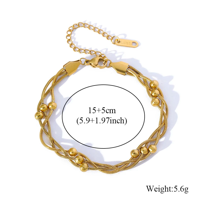 Eilieck 316l contas de aço inoxidável pulseira de corrente enrolada para mulheres charme metal 18 k banhado na moda dourado design exclusivo jóias