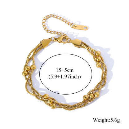 Eilieck 316l contas de aço inoxidável pulseira de corrente enrolada para mulheres charme metal 18 k banhado na moda dourado design exclusivo jóias