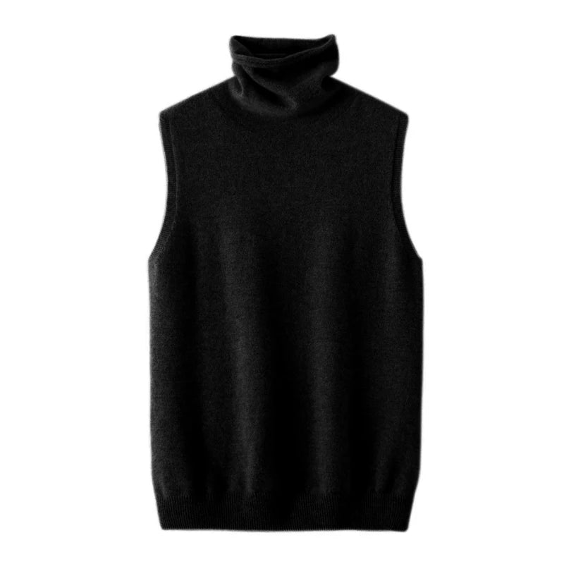 Elegant Merino Wool Sleeveless Turtleneck Vest