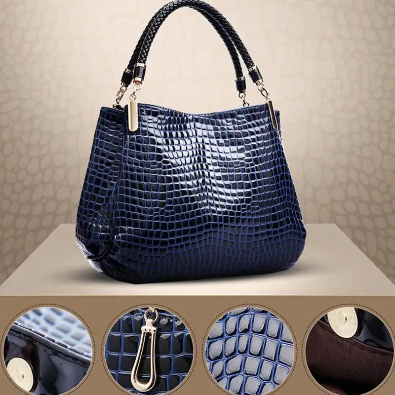 Bolsa feminina grande capacidade tote viagem diária bolsa de ombro feminina crocodilo impressão rosto brilhante bolsa compras