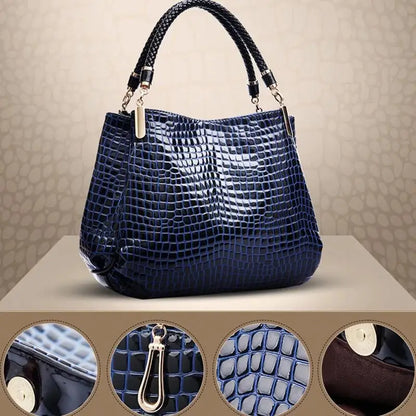 Bolsa feminina grande capacidade tote viagem diária bolsa de ombro feminina crocodilo impressão rosto brilhante bolsa compras
