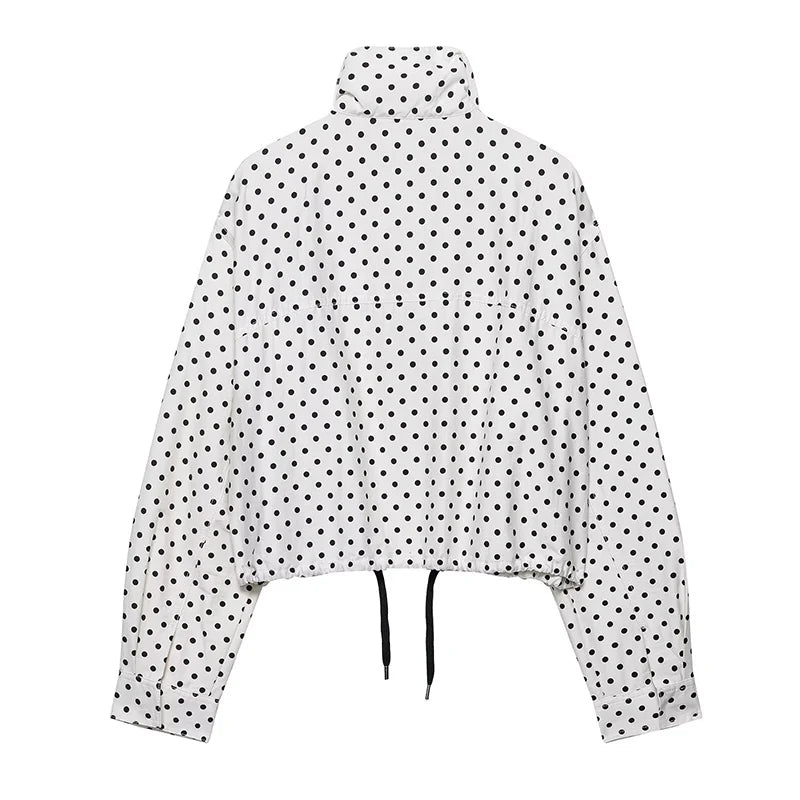 Polka dot print casacos curtos femininos high street manga longa jaquetas para mulher 2025 elegante escritório senhoras casual outerwear