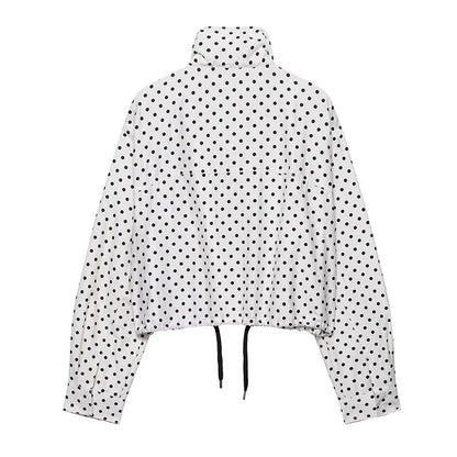 Polka dot print casacos curtos femininos high street manga longa jaquetas para mulher 2025 elegante escritório senhoras casual outerwear