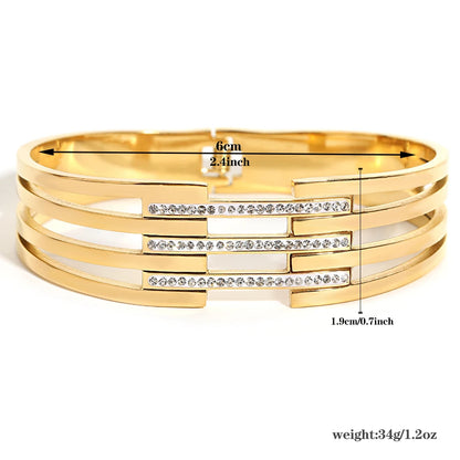 Greatera pulseiras de aço inoxidável com strass incrustados, pulseiras para mulheres, pulseira larga de metal banhado a ouro, joias à prova d'água