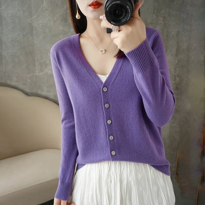 Elegant V-Neck Women's Loose Knit Cardigan