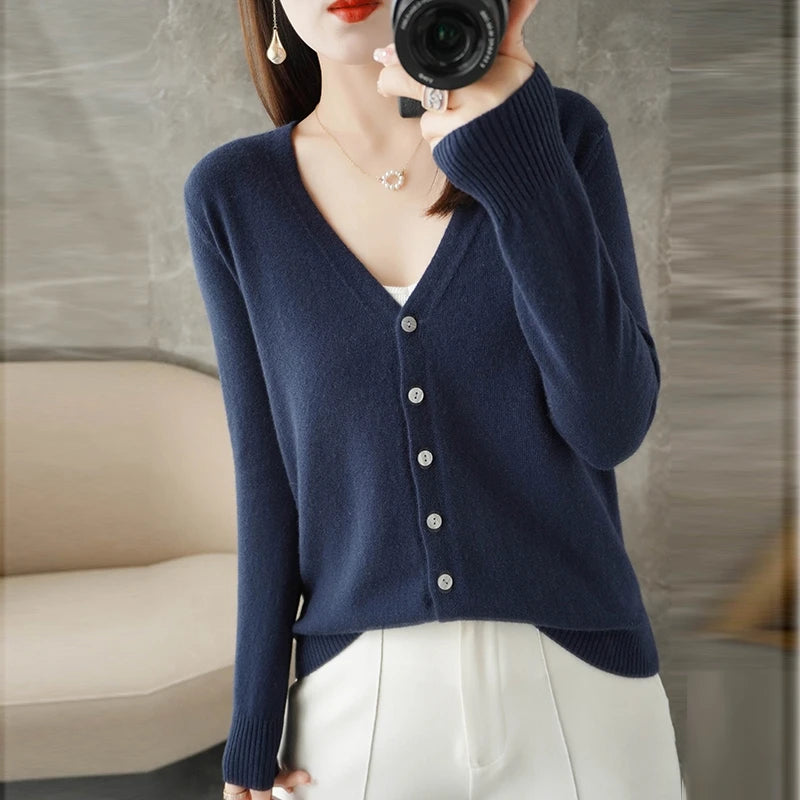 Elegant V-Neck Women's Loose Knit Cardigan