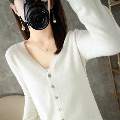 Elegant V-Neck Women's Loose Knit Cardigan