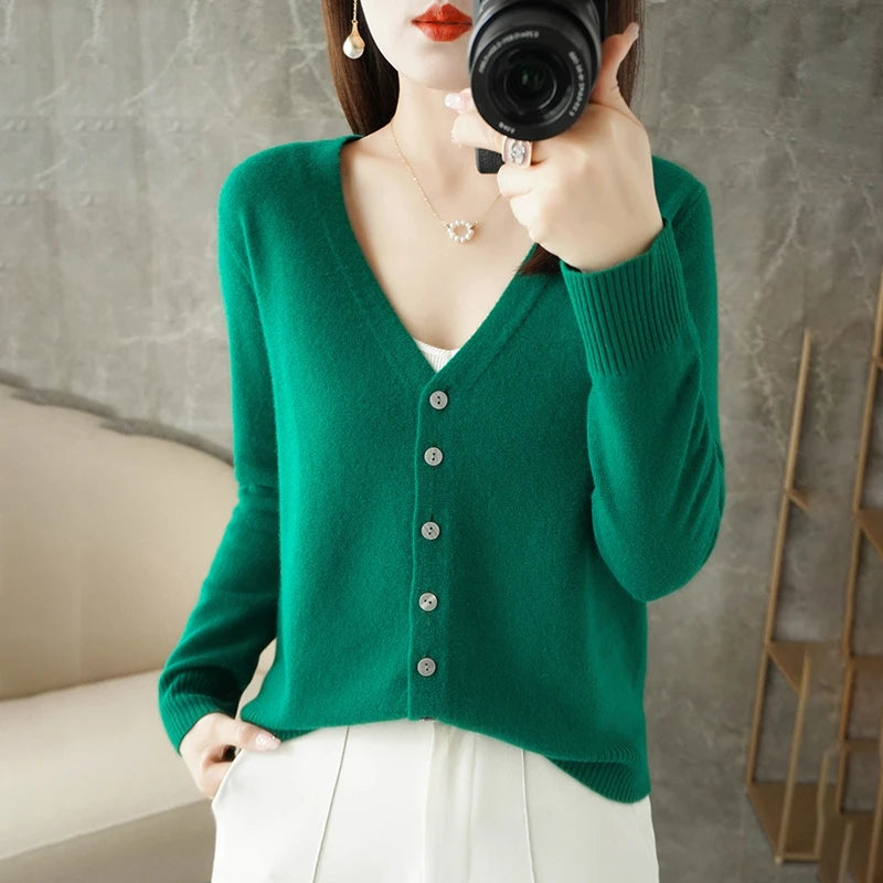 Elegant V-Neck Women's Loose Knit Cardigan