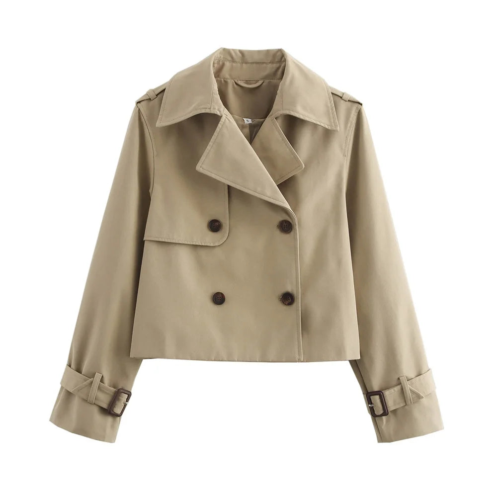 Chic Double-Breasted Cropped Trench Coat for Women