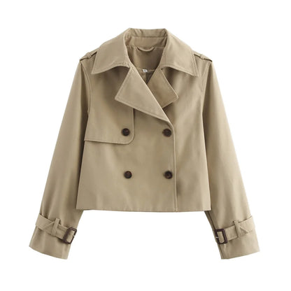 Chic Double-Breasted Cropped Trench Coat for Women