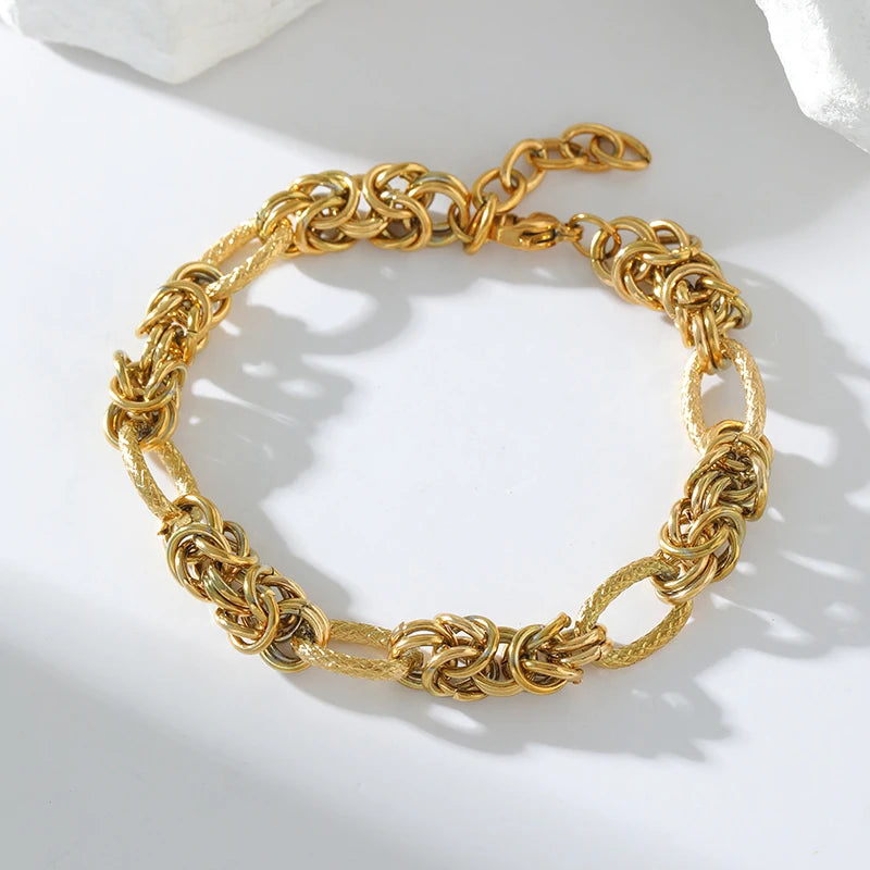 EILIECK-Pulseira de aço inoxidável torcida para mulheres, corrente de pulso banhada a ouro 18k, presente impermeável para joias, braceletes de festa