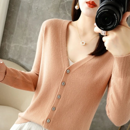 Elegant V-Neck Women's Loose Knit Cardigan