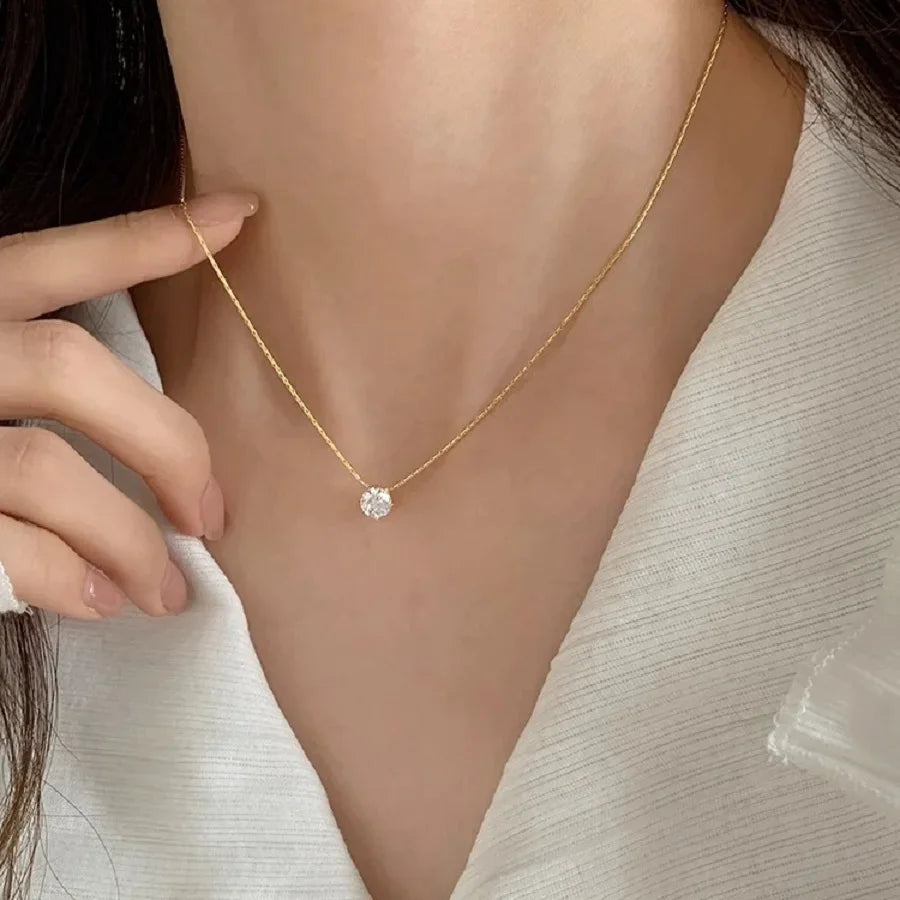 Colar com pingente de diamante dourado banhado a aço inoxidável joias com pingente de zircão para mulheres