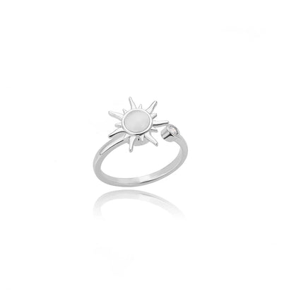 Sun Opal Rotating Adjustable Ring - Stainless Steel Elegance