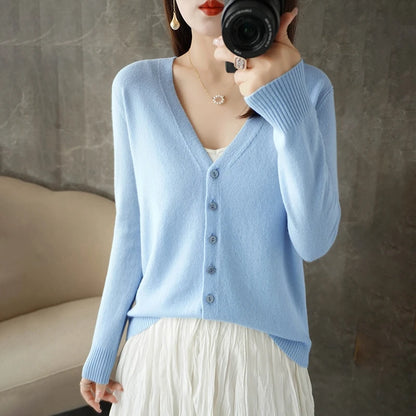Elegant V-Neck Women's Loose Knit Cardigan