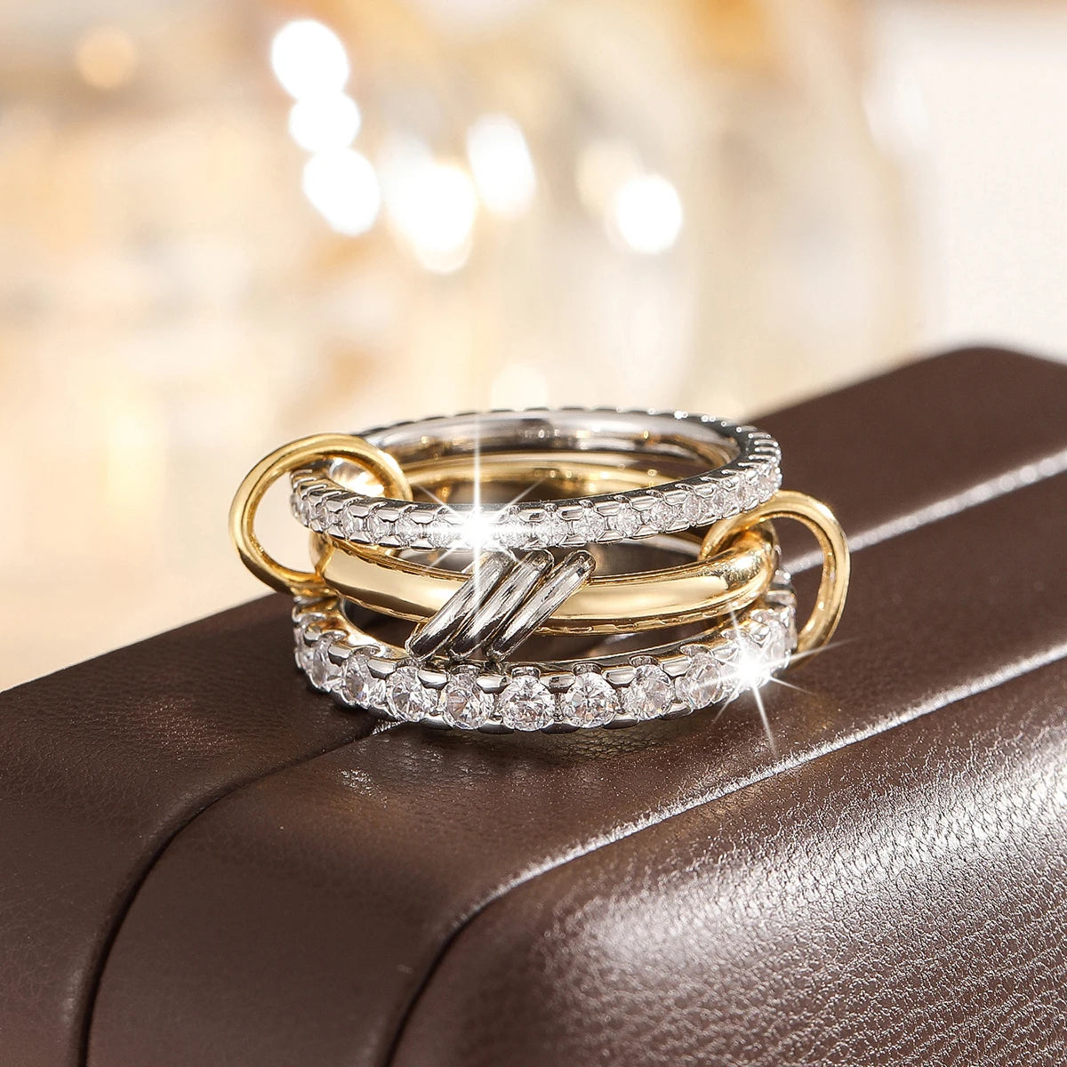 Elegant Two-Tone Copper Stackable Rings for Women