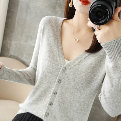 Elegant V-Neck Women's Loose Knit Cardigan