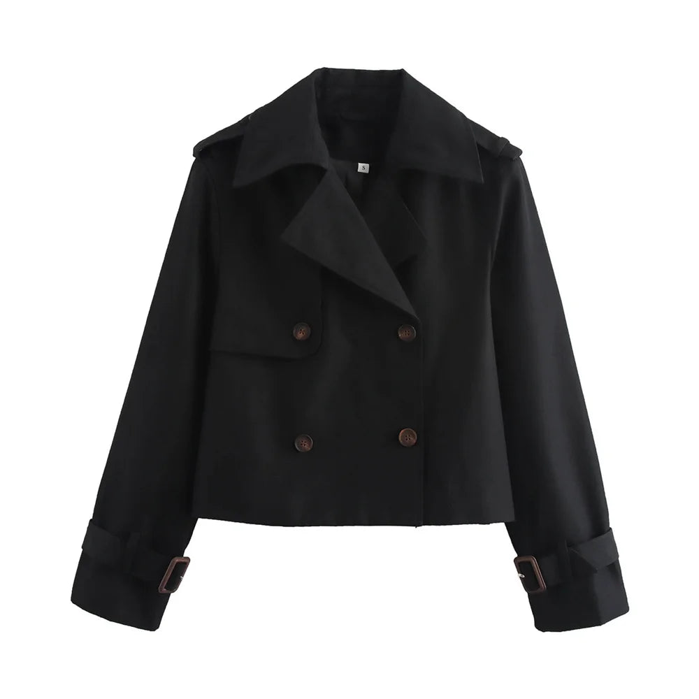 Chic Double-Breasted Cropped Trench Coat for Women